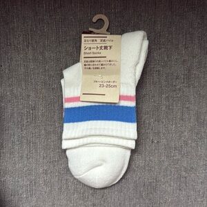 White Socks with Blue and Pink Stripes